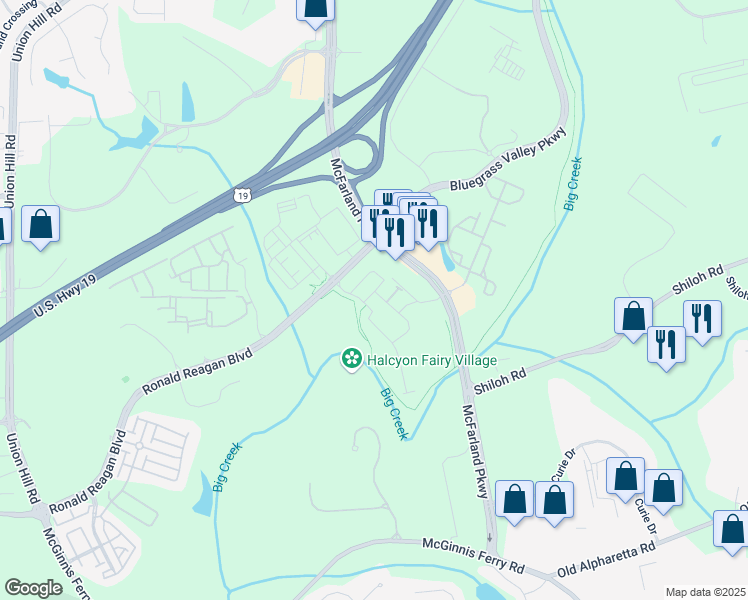 map of restaurants, bars, coffee shops, grocery stores, and more near 6645 Cortland Walk in Johns Creek