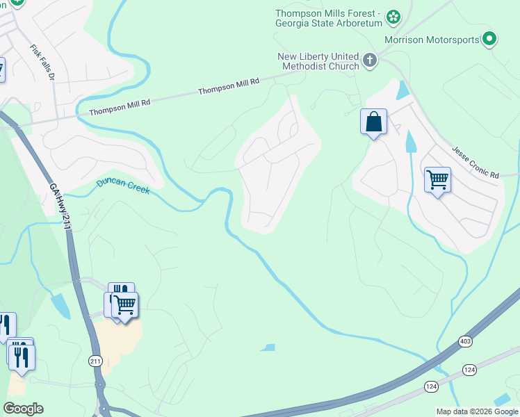 map of restaurants, bars, coffee shops, grocery stores, and more near Yaupon Trail in Braselton