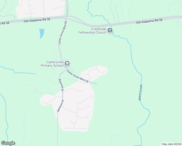 map of restaurants, bars, coffee shops, grocery stores, and more near 6 East View Court in Cartersville