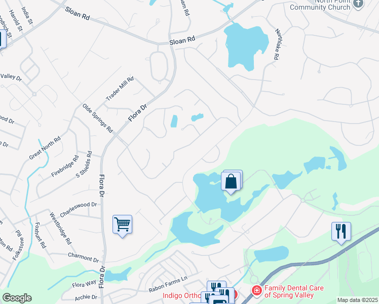 map of restaurants, bars, coffee shops, grocery stores, and more near 49 Olde Springs Road in Columbia
