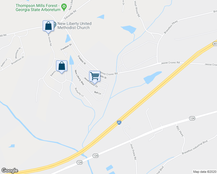 map of restaurants, bars, coffee shops, grocery stores, and more near 1172 New Liberty Way in Braselton