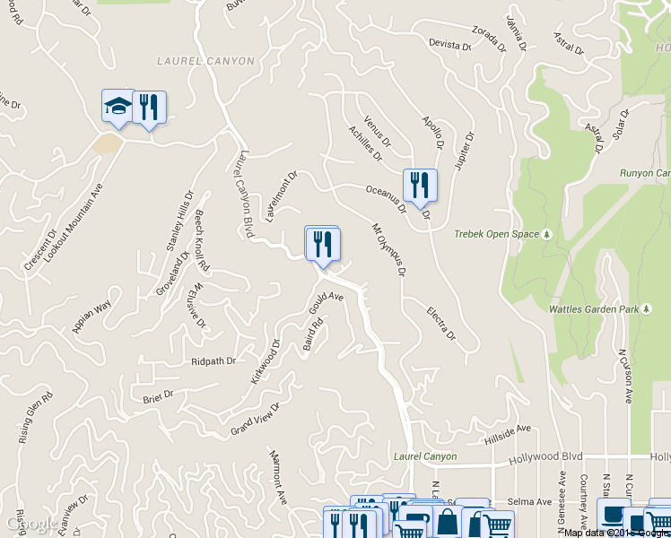 map of restaurants, bars, coffee shops, grocery stores, and more near 2055 Laurel Canyon Boulevard in Los Angeles