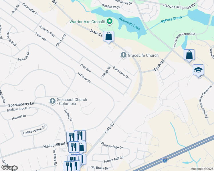map of restaurants, bars, coffee shops, grocery stores, and more near 516 North Donar Drive in Columbia
