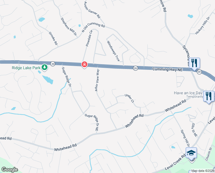 map of restaurants, bars, coffee shops, grocery stores, and more near 5336 Under Way in Sugar Hill