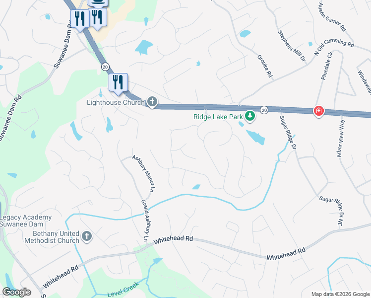 map of restaurants, bars, coffee shops, grocery stores, and more near 5442 Pepperbush Court in Sugar Hill