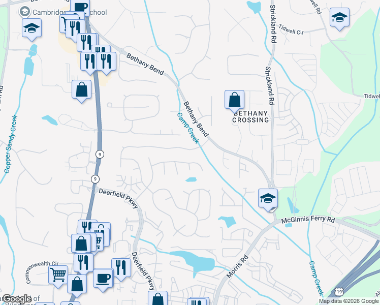 map of restaurants, bars, coffee shops, grocery stores, and more near 3350 Sonata Lane in Alpharetta