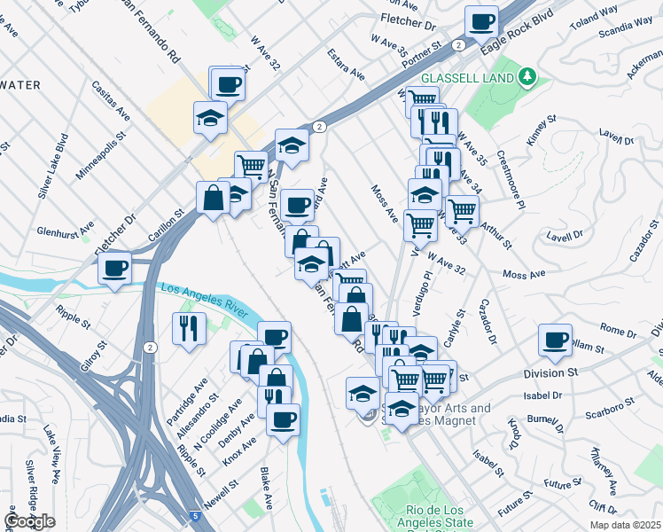 map of restaurants, bars, coffee shops, grocery stores, and more near 2606 West Avenue 30 in Los Angeles