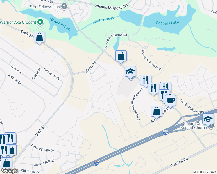 map of restaurants, bars, coffee shops, grocery stores, and more near 162 Peach Grove Circle in Elgin