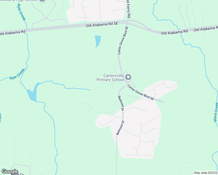 map of restaurants, bars, coffee shops, grocery stores, and more near 10 Ashwood Drive in Cartersville