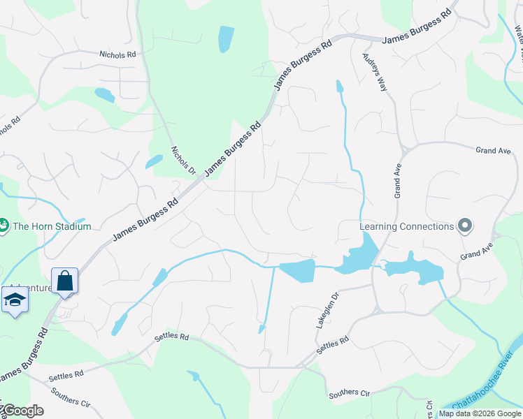 map of restaurants, bars, coffee shops, grocery stores, and more near 1580 Johnstown Trace in Suwanee