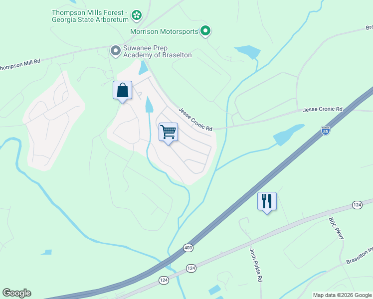 map of restaurants, bars, coffee shops, grocery stores, and more near 1698 Jesse Cronic Court in Braselton
