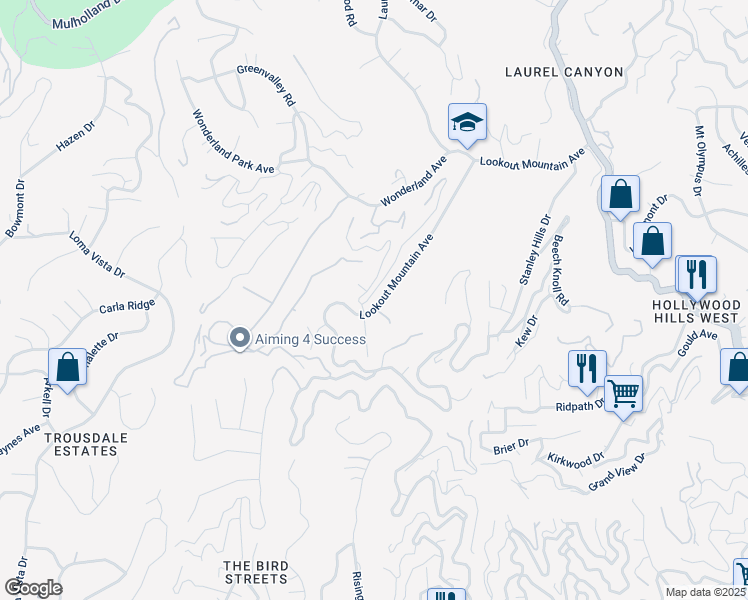 map of restaurants, bars, coffee shops, grocery stores, and more near 8725 Lookout Mountain Avenue in Los Angeles