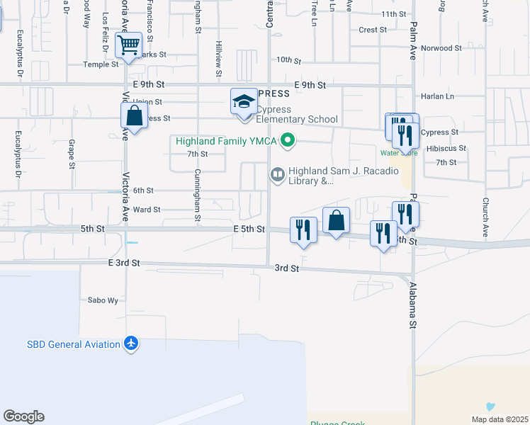 map of restaurants, bars, coffee shops, grocery stores, and more near 7967 Primrose Lane in Highland