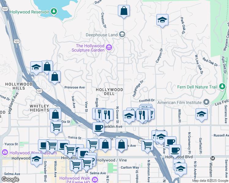 map of restaurants, bars, coffee shops, grocery stores, and more near in Los Angeles