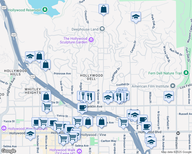 map of restaurants, bars, coffee shops, grocery stores, and more near in Los Angeles