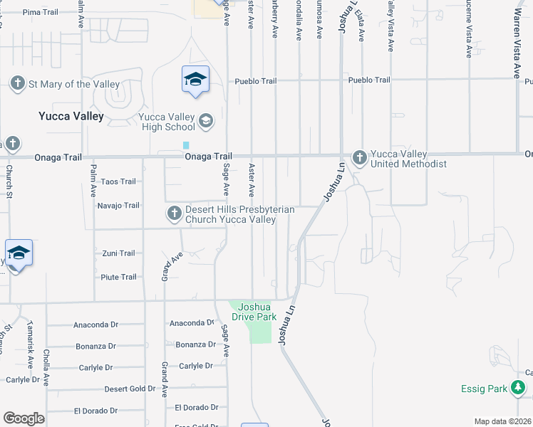 map of restaurants, bars, coffee shops, grocery stores, and more near 57007 Navajo Trail in Yucca Valley