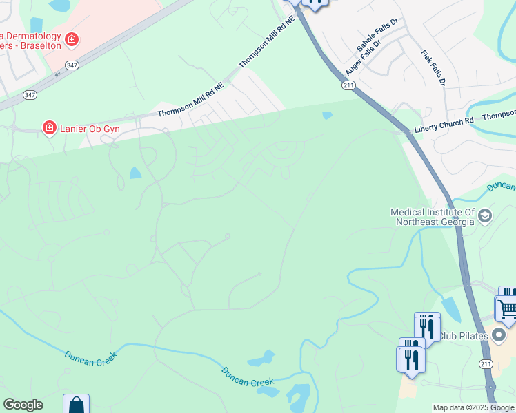 map of restaurants, bars, coffee shops, grocery stores, and more near 2704 Sports Club Drive in Braselton