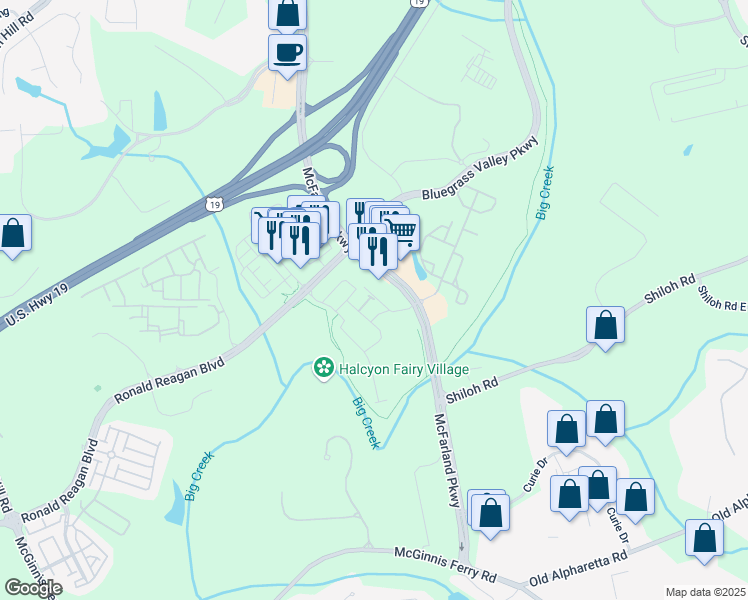 map of restaurants, bars, coffee shops, grocery stores, and more near 6775 Pippin Walk in Johns Creek