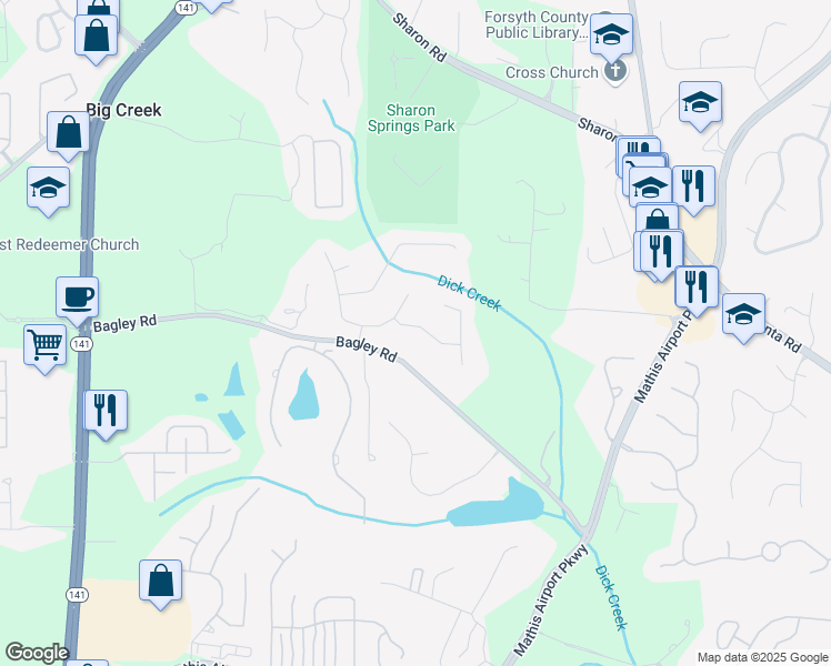 map of restaurants, bars, coffee shops, grocery stores, and more near 2630 Stonehill Drive in Cumming