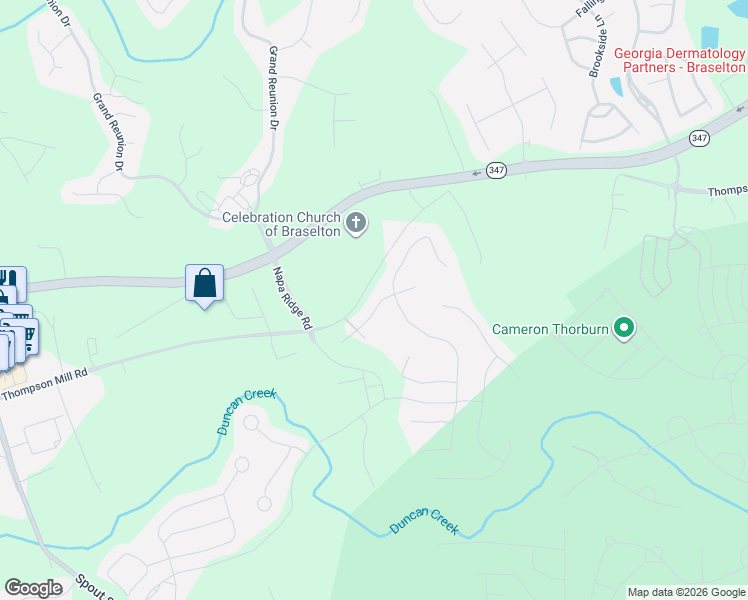map of restaurants, bars, coffee shops, grocery stores, and more near 5958 Rollingwood Way in Hoschton