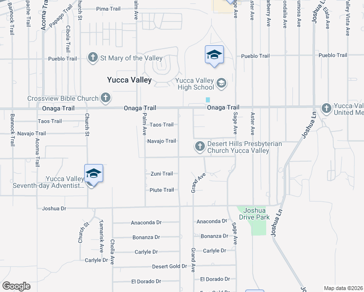 map of restaurants, bars, coffee shops, grocery stores, and more near 7855 Amador Avenue in Yucca Valley