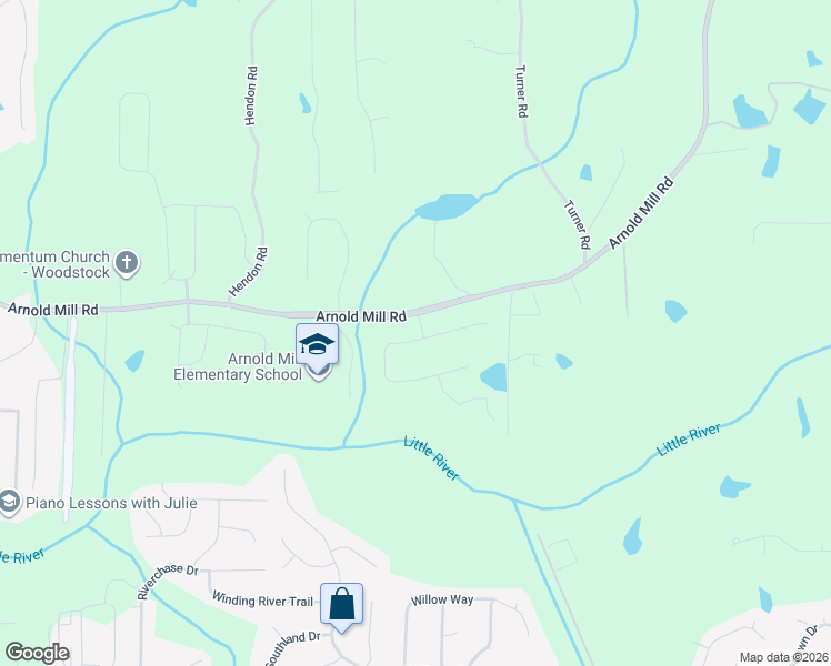 map of restaurants, bars, coffee shops, grocery stores, and more near 218 Millstone Parkway in Woodstock
