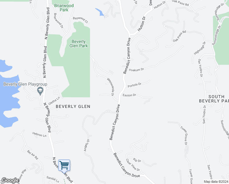 map of restaurants, bars, coffee shops, grocery stores, and more near 9953 Westwanda Drive in Beverly Hills