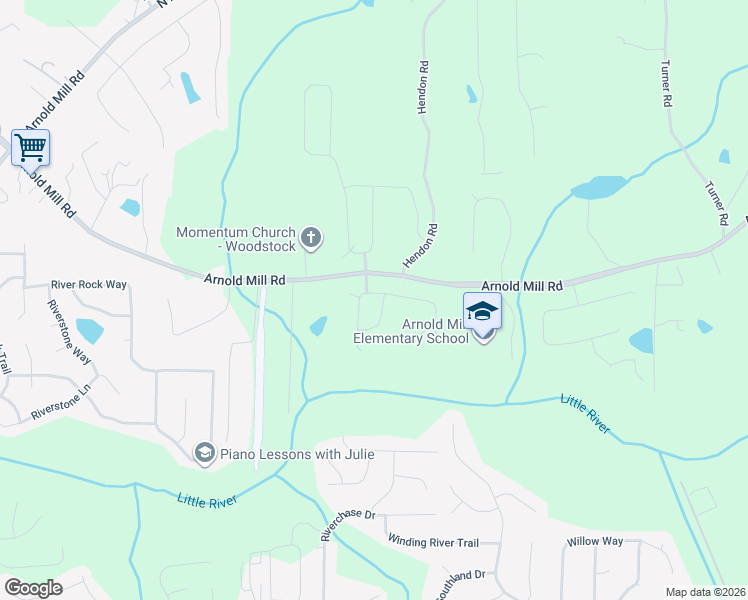 map of restaurants, bars, coffee shops, grocery stores, and more near 670 Arnold Mill Rd in Woodstock