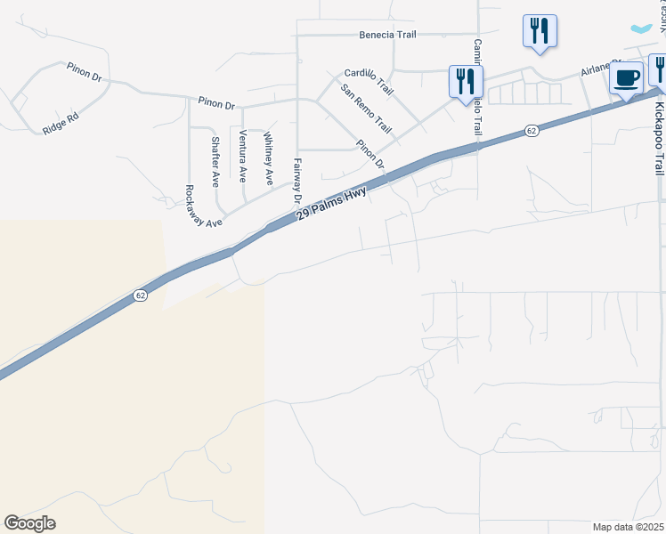map of restaurants, bars, coffee shops, grocery stores, and more near 54575 Navajo Trail in Yucca Valley