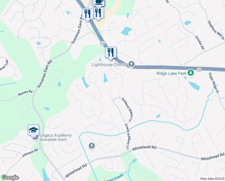 map of restaurants, bars, coffee shops, grocery stores, and more near 609 Grand Ashbury Lane in Buford