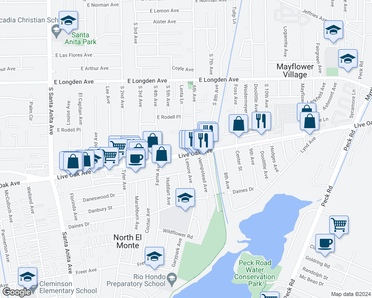 map of restaurants, bars, coffee shops, grocery stores, and more near 2515 6th Avenue in Arcadia