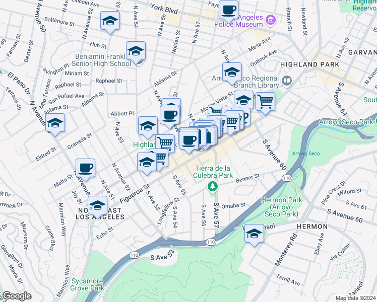 map of restaurants, bars, coffee shops, grocery stores, and more near 125 North Avenue 56 in Los Angeles