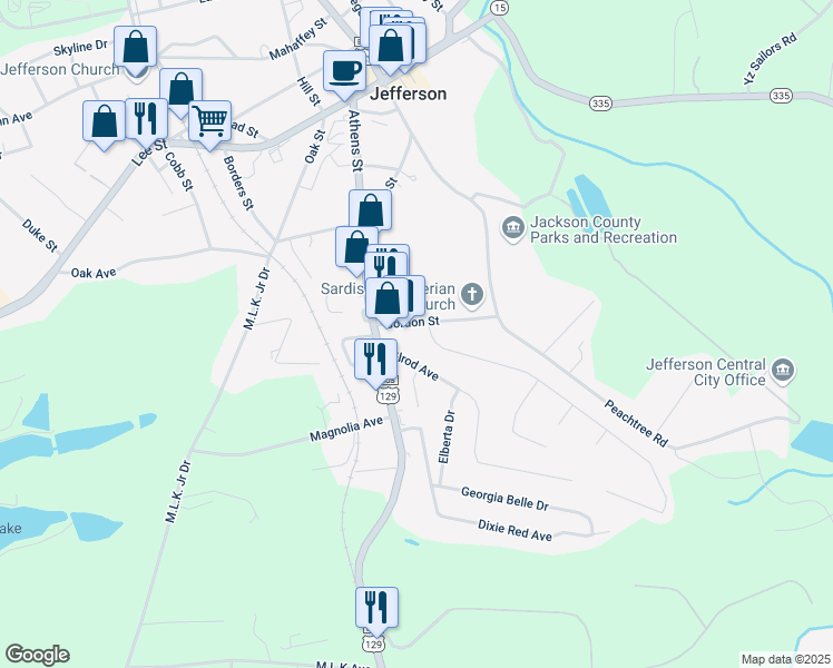 map of restaurants, bars, coffee shops, grocery stores, and more near 775 Gordon Street in Jefferson