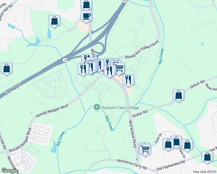 map of restaurants, bars, coffee shops, grocery stores, and more near 6775 Pippin Walk in Johns Creek
