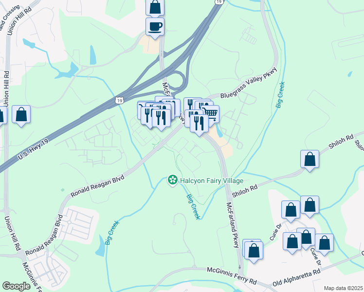 map of restaurants, bars, coffee shops, grocery stores, and more near 6550 Cortland Walk in Johns Creek