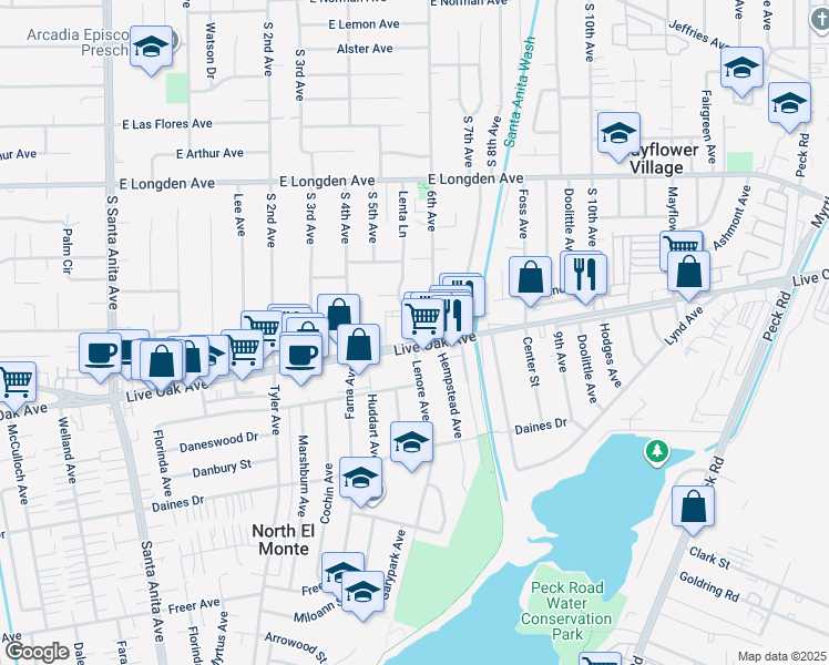 map of restaurants, bars, coffee shops, grocery stores, and more near 2515 6th Avenue in Arcadia