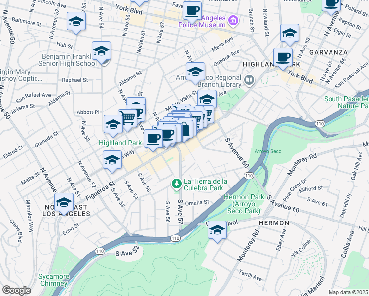 map of restaurants, bars, coffee shops, grocery stores, and more near in Los Angeles