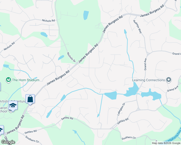 map of restaurants, bars, coffee shops, grocery stores, and more near 1425 Thunder Gulch Pass in Suwanee