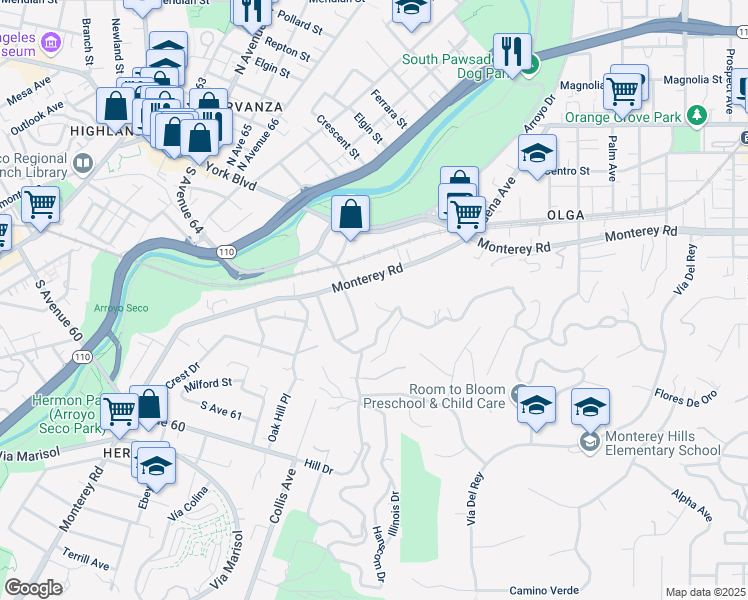 map of restaurants, bars, coffee shops, grocery stores, and more near 228 Saint Albans Avenue in South Pasadena