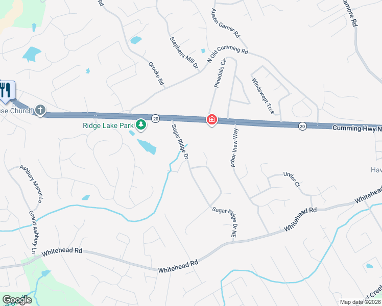 map of restaurants, bars, coffee shops, grocery stores, and more near 5384 Sugar Ridge Drive in Sugar Hill