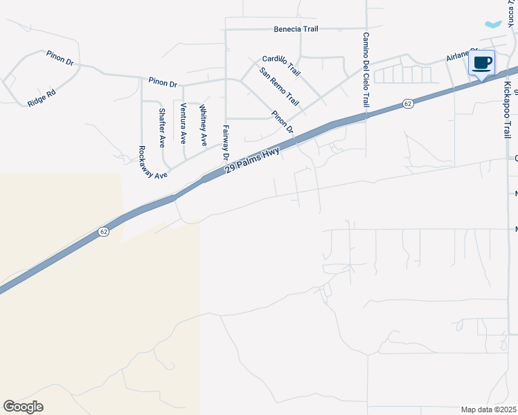 map of restaurants, bars, coffee shops, grocery stores, and more near 54595 Navajo Trail in Yucca Valley