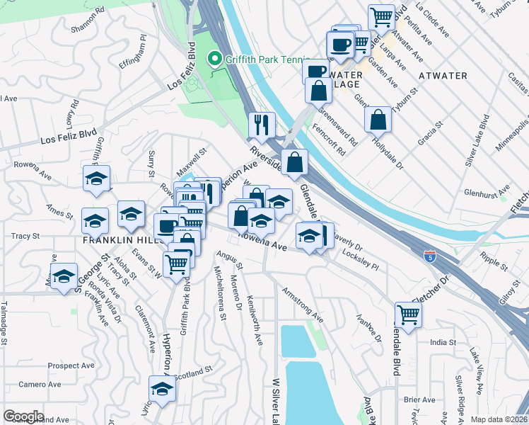map of restaurants, bars, coffee shops, grocery stores, and more near 2849 Herkimer Street in Los Angeles