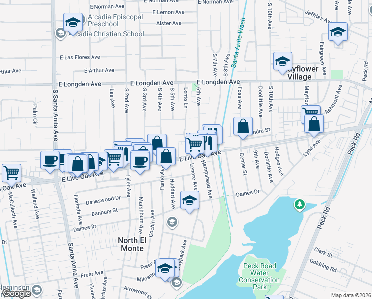 map of restaurants, bars, coffee shops, grocery stores, and more near 435 Live Oak Avenue in Arcadia