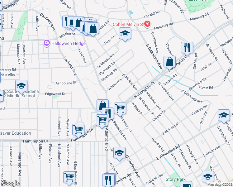 map of restaurants, bars, coffee shops, grocery stores, and more near 1403 Pasqualito Drive in San Marino