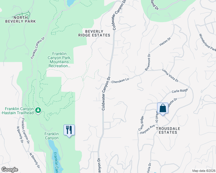 map of restaurants, bars, coffee shops, grocery stores, and more near 2064 Coldwater Canyon Drive in Beverly Hills