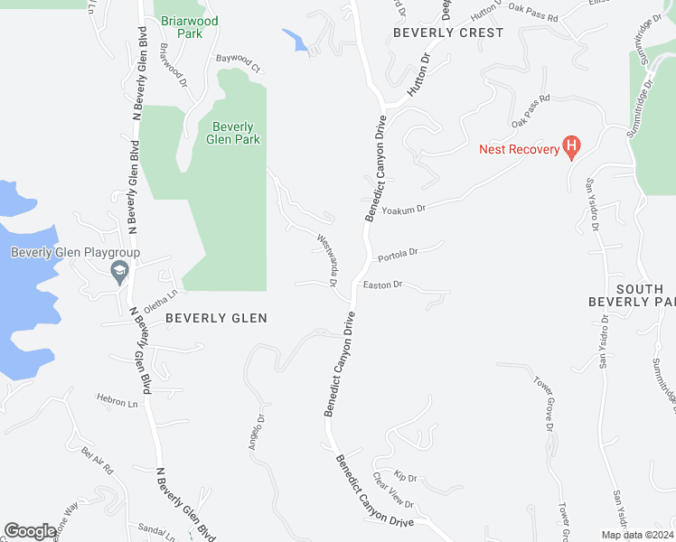 map of restaurants, bars, coffee shops, grocery stores, and more near 9959 Westwanda Drive in Beverly Hills