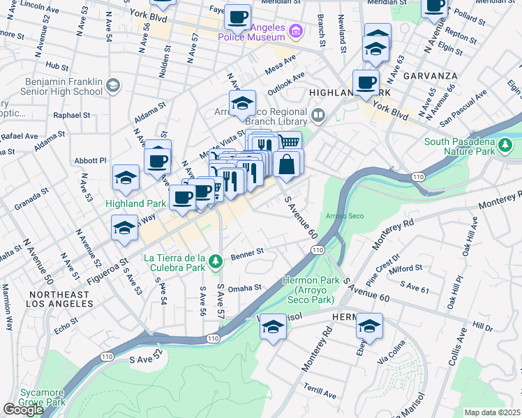 map of restaurants, bars, coffee shops, grocery stores, and more near 5902 Echo Street in Los Angeles