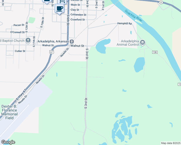 map of restaurants, bars, coffee shops, grocery stores, and more near 1010 South 3rd Street in Arkadelphia