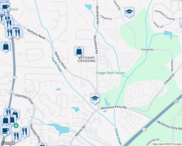 map of restaurants, bars, coffee shops, grocery stores, and more near 930 Benziger Trail in Alpharetta
