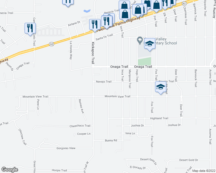 map of restaurants, bars, coffee shops, grocery stores, and more near 7972 Jemez Trail in Yucca Valley